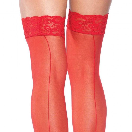 Leg Avenue Sheer Stockings With Backseam Red UK 8 to 14