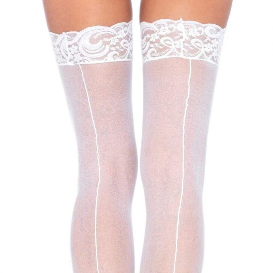 Leg Avenue Sheer Stockings With Backseam White UK 8 to 14