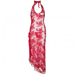 Leg Avenue 2 Piece Rose Lace Long Dress With Lace Side Red