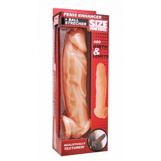 Realistic Flesh Penis Enhancer and Ball Stretcher 8 Inches