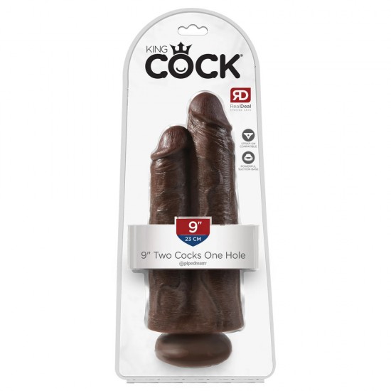King Cock Two Cocks One Hole 9 Inch Brown Dildo